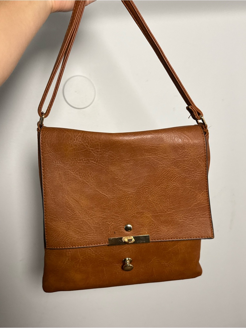 Source Unknown Cognac Brown Shoulder Bag with Gold Hardware